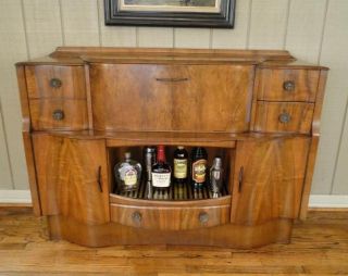 Antique Pop Open Bar Liquor Cabinet Martini Art Deco Walnut Fitted Inside