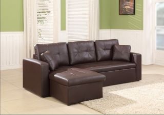 Ramsey Modern Casual Brown Bonded Leather Tufted Sofa Bed Chaise Sleeper