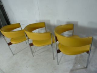 3 Yellow 3 Leg 70s Mid Century Modern Chrome Chairs
