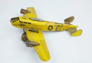 Marx Tin Litho Original 1940s Vintage Military Bomber Wind Up Toy Plane Nice