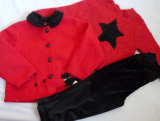 New Girls Red 3 Piece Christmas Outfit Pants Sweater Jacket Size 3T Greendog
