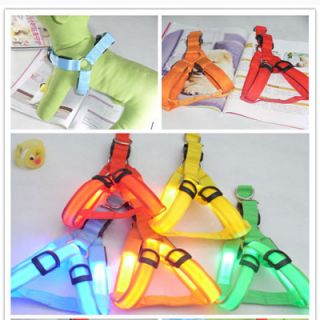 Dog Pet Belt Harness Night Safety Collar 3 Size Glow LED Flashing Light 5 Color