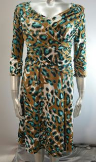 B Slim Women's PS Faux Wrap Dress Khaki Green Animal Print