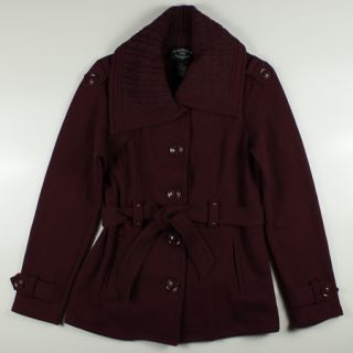 Womens Sebby Collection Shawl Collar Belted Coat Jacket Burgundy Size Small New