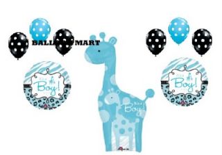 Boy Baby Shower Balloons Giraffe Polka Dot Black Blue Decorations Supplies New