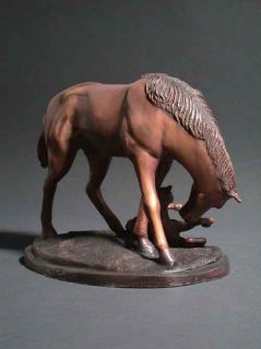 Bronze Horse w Foal Baby Sculpture Metal Marble Base