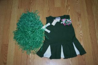 Cheerleader Costume Outfit Halloween Green 12mths 2T Bows Pom Poms