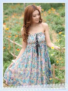 Women Chiffon Floral Spaghetti Strap Mini Pleated Dress Tiered Beach Loose Fit
