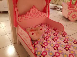 Girls Baby Pastel Pink Princess Single Size Bed with Canopy