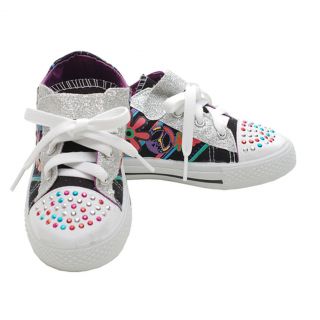 Coco Little Girls 11 5 Black Peace Sign Glitter Studded Lace Sneakers