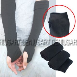 Black Long Knit Arm Leg Women Fingerless Gloves Warmer