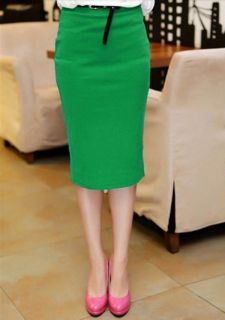 Straight Ponte Knit Pencil Stretch Bodycon Skirt Knee Length Band Waist Green
