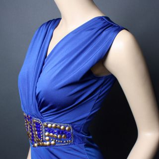 Royal Blue Stretch Fitted V Neck Elegant Sleeveless Cocktail Party Dress Size M