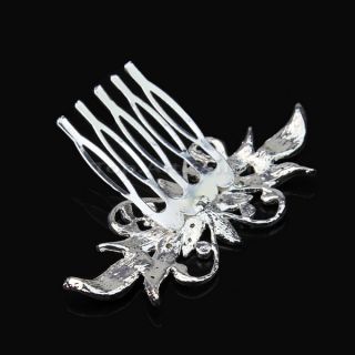 Silver Flower Clear Crystal Rhinestone Bridal Wedding Prom Hair Comb Chic Pin