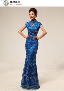 New China Cheongsam Lace Gown Patty Wedding Evening Long Dress 3 Colors Sz s XL