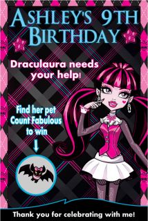 Monster High Birthday Party Scratch Off Game Card Favor