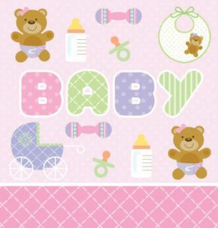 New Born Baby Shower Party Tableware Teddy Bear Pink Plastic Tablecover