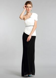 White Black Single Shoulder Nymph Evening Gown Dress Long Skirt Dinner Party