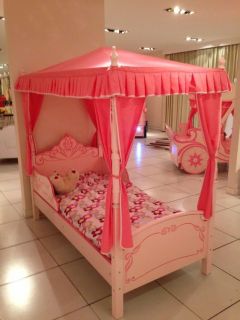 Girls Baby Pastel Pink Princess Single Size Bed with Canopy
