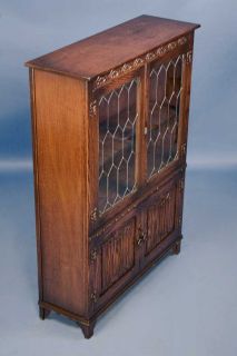 Antique Style Oak Bookcase Bookshelf w Glass Doors