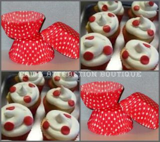 50 Red White Polka Dot Cupcake Liners Baking Cups Standard Size