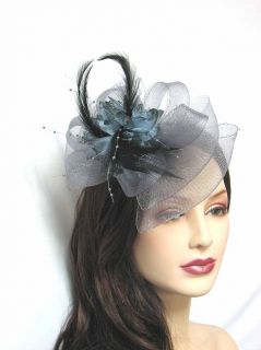 Mesh Fascinator Hat Bow Shape Party Hair Clip Great for Wedding Bridesmaid Gray