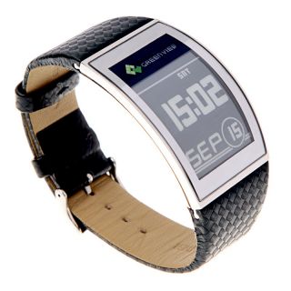 Fashion Sport Digital E Paper Wrist Watch Eink Display Men Real Leather Strap