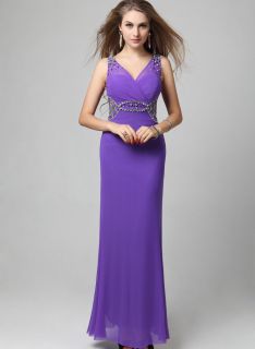 Purple Sexy Deep V Long Evening Gown Dress Bridesmaid Party Host Fashion Show