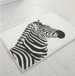 Zebra Animal Print Bath Floor Kitchen Rug Carpet Black Mat 19 7"x27 5"