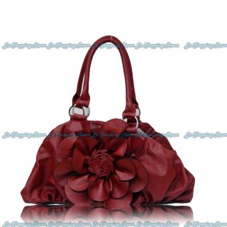 Women Fashion Zipper Closure Faux Leather Handbag with Flower Design in Front