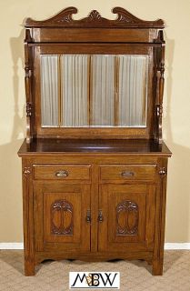 Antique English Oak Art Noveau Mirrorback Buffet Sideboard Server c1905 E47