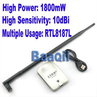 54M USB WiFi Wireless Adapter LAN Card 1800mW 10dBi 8187L High Power Gain WA039