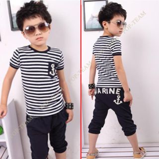 Boys Kids Striped T Shirt Harem Pants Suits Outfits Sets Tracksuit A B Type TYD9