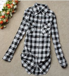 New Women's Multi Color Plaid Blouse New Causal Long Sleeve Cotton Shirt Tops