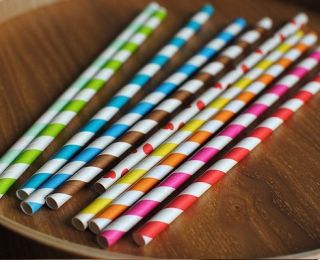 25 Pcs Colorful Diagonal Striped Paper Drinking Straws Party Wedding Birthday