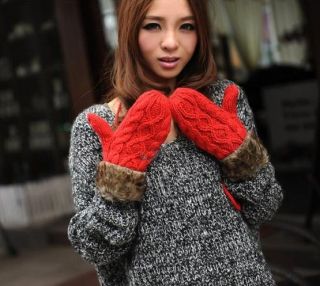 Womens Ladies Winter Warm Knitted Fleece Lined Gloves Mittens 8 Colors Love Gift