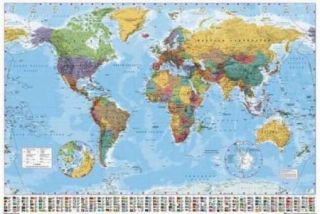 World Map with Country Flags Capitals Currency Pop Latest Edition Big Poster