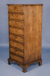 English Antique Style Burl Walnut Four Drawer Vertical File Cabinet