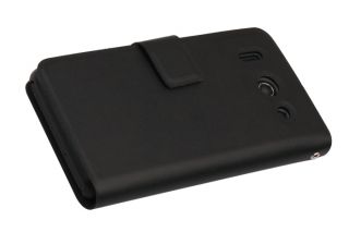 Black Genuine Leather Side Flip Cover Wallet Case 4 Huawei Ascend G510 Orange