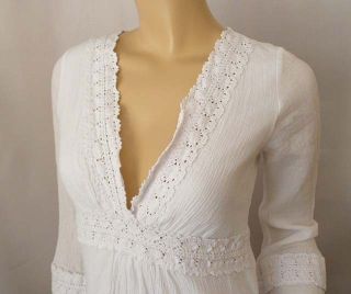 White Hippie Boho Summer Dress Gauze Crochet Trim