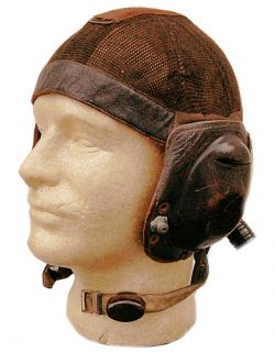 WWII German Luftwaffe Summer Flying Helmet w Throat Mic and com Gear