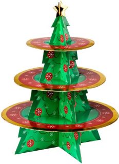 3 Tier Christmas Tree Cake Stand Cupcake Muffin Holder New Cardboard Finish