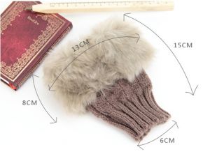 Women Faux Rabbit Fur Hand Wrist Winter Warmer Knitted Fingerless Gloves