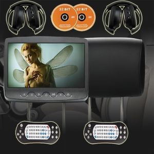 Black 2X HD 10 1" LCD Car DVD Player Headrest Pillow Radio FM Game IR Headphones