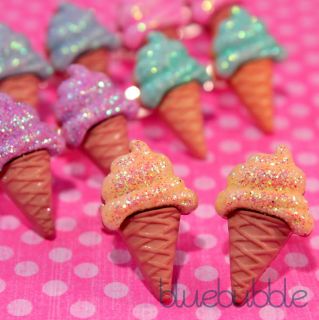 Funky Glitter Sparkle Ice Cream Earrings Sweet Cute Kitsch Retro Kawaii Emo Pop