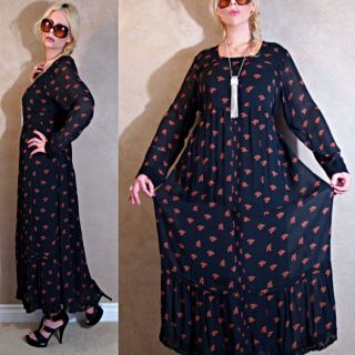 Vtg 80 Sheer Ethnic India Gauze Crochet Lace Boho Hippie Gypsy Tiered Maxi Dress