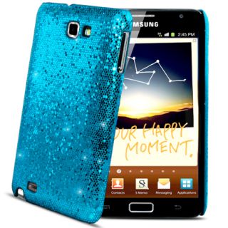 Light Blue Sparkle Glitter Hard Case Cover Samsung Galaxy Note i9220 Film