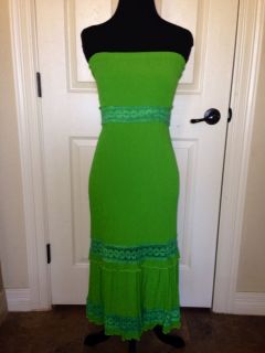 Kelly Green Tiered Smocked Strapless Gauze Dress Size M L Puerto Rico Crochet
