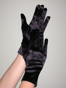Wrist Length Stretch Satin Gloves Black