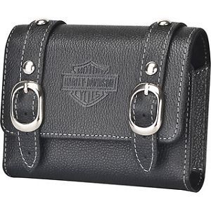 New Harley Davidson Black Leather Saddle Bag Case Phone Camera GPS iPhone Droid